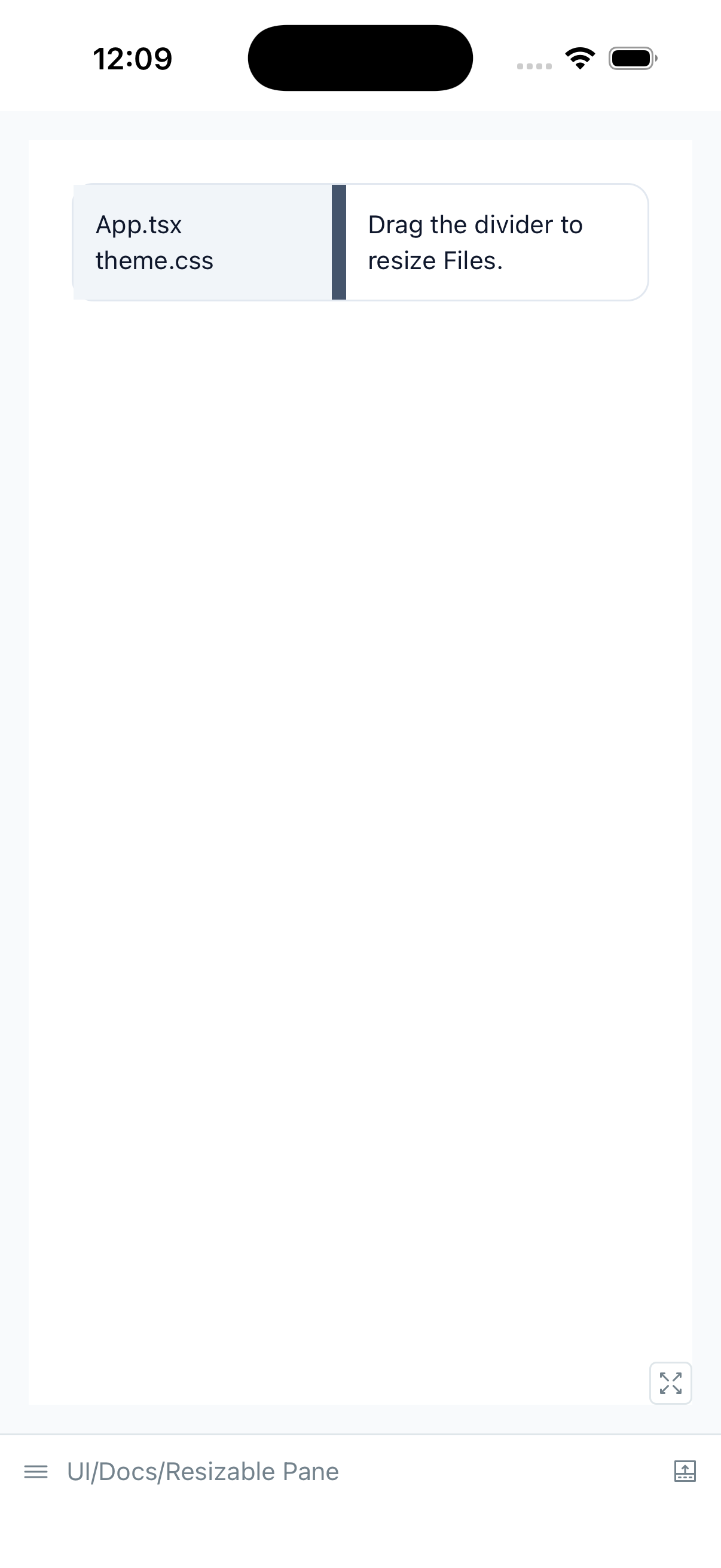 The ResizablePane demo on iOS